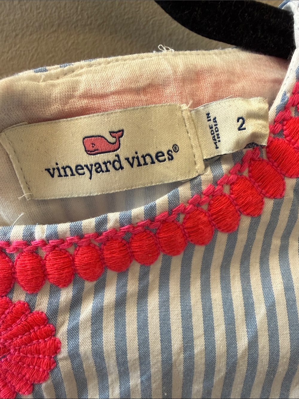 Sleeveless Striped Shift Dress with Pink Trim - Size 2 - Picture 9 of 10